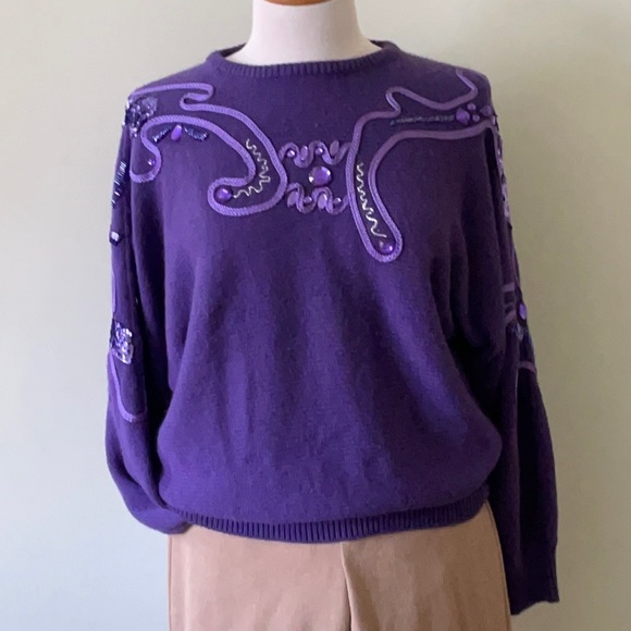 Vintage Purple Knit Sweater, Size M - Picture 2 of 14
